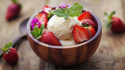 Gourmet Dessert Styled with Strawberries and Mint