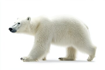 White Polar Bear Walking Isolated on White Background