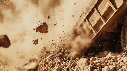 Dump Truck Dumps Rocks and Dust