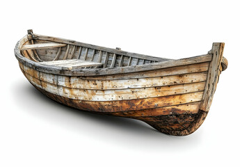 Fototapeta premium Old wooden rowboat isolated on white background.