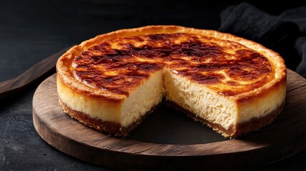 Delicious Crème Brûlée Casserole Dessert on Wooden Board