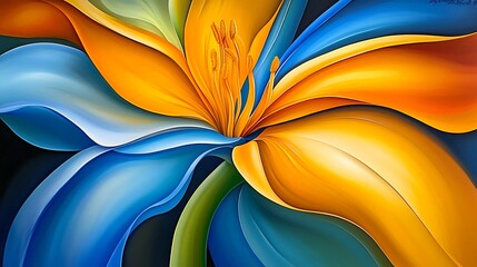 Obraz premium Abstract Flower in Blue and Yellow Hues