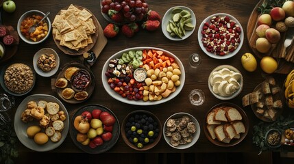 Vibrant Table Spread of Fresh Fruits and Snacks