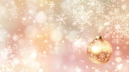 Festive Holiday Background with Golden Ornaments and Snowflakes for Cards and Invites