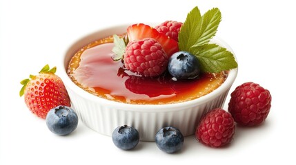 Tempting Crème Brûlée Garnished with Fresh Berries