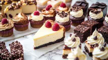 Assorted Sweet Treats Featuring Cheesecake and Cupcakes