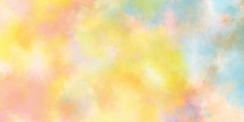 Abstract cloudy gradient background with multicolor cloudy stains, multicolor clouds texture watercolor picture painting illustration, Pastel colors wet effect hand drawn soft watercolor background.