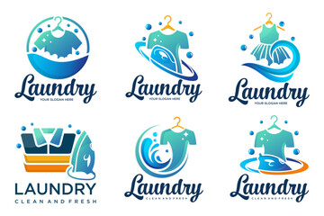 clean laundry logo design . set of logos for laundry service . Vector illustration
