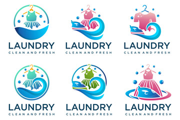 clean laundry logo design . set of logos for laundry service . Vector illustration