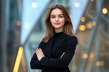 Fototapeta premium Confident Woman with Arms Crossed in Urban Setting