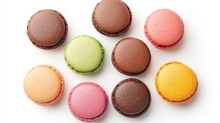 Obraz premium Colorful Macarons Arranged on a White Background