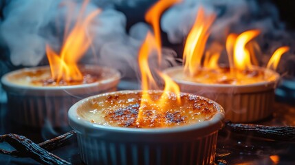 Flambéed Classic Crème Brûlée in Elegant Presentation