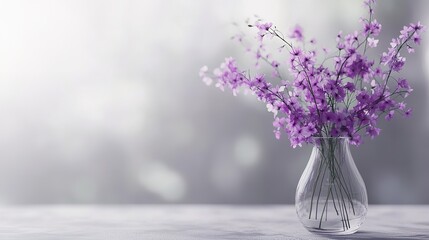 Purple Flower Arrangements in Minimal Home Settings. Realistic bokeh background