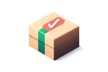 Obraz premium Isometric 3D Box with Check Mark Icon Approved Success Delivery