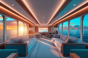 Fototapeta premium Bright and Airy Luxury Yacht Interior During Daylight