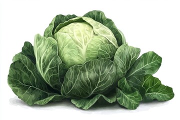 Obraz premium Fresh Green Cabbage with Leaves Isolated on White Background