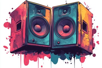 Abstract Colorful Speakers with Paint Splatter