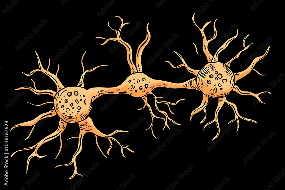 Poster illustration of interconnected neurons showcasing their structure and function.