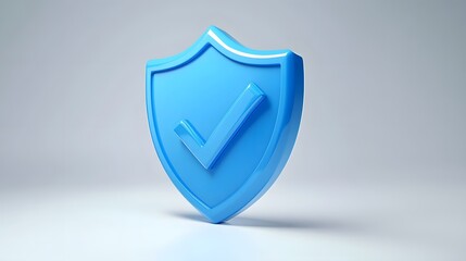 cartoon 3d Icon safety shield check mark perspective . Blue symbol security safety icon. Checkmark in minimalistic style. 3d vector illustration. white background