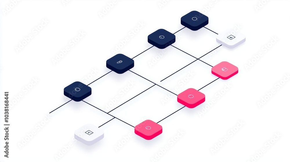 Poster customer journey concept illustration with modern flowchart design and colorful nodes on white backg