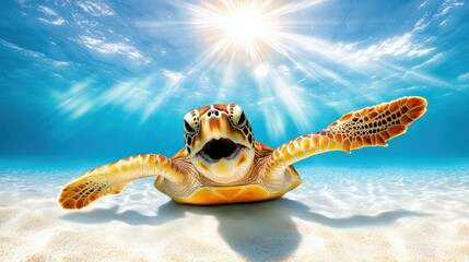 Obraz premium A turtle is swimming in the ocean