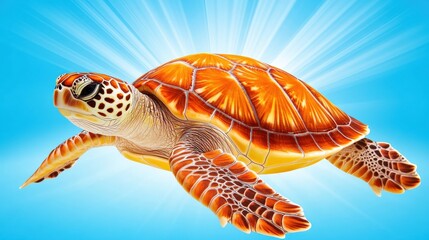 A turtle is shown in a blue background