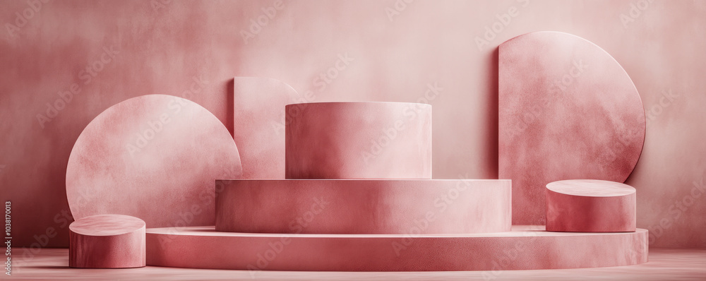 Poster pink and white abstract shapes on a pink background. the shapes are arranged in a way that creates a