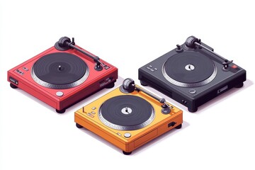 Fototapeta premium Colorful Vintage Turntables Music Technology Audio Equipment