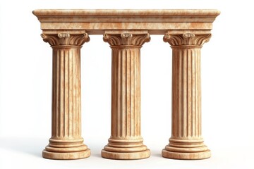 Obraz premium Three Ancient Stone Columns Isolated on White Background