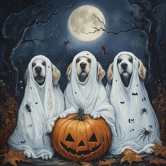 Cute Dogs Dressed as Ghosts for a Spooky Halloween Night