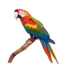 Obraz premium Colorful macaw parrot on branch, white background