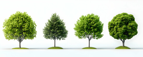 Four Trees on White Background.