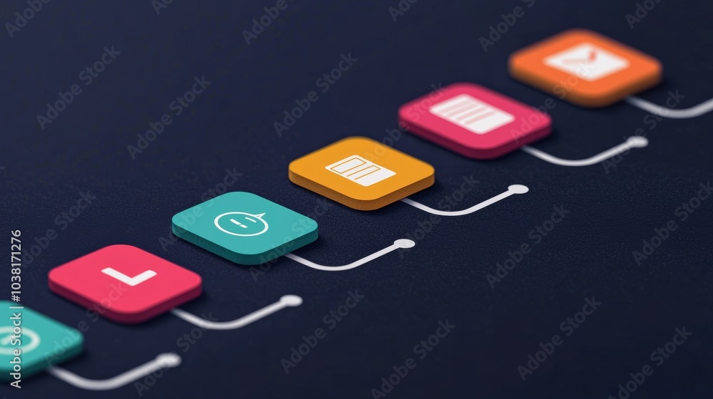 Poster customer journey concept with colorful icons representing different stages on a dark background