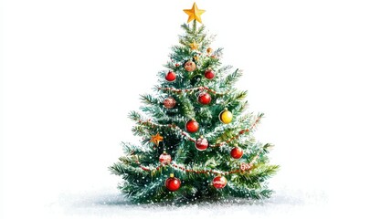 Fototapeta premium Collection of Christmas tree drawn with a brush on a white isolated background,greeting season and gift in christmas day,winter season,New Year decorations,fairy lights,copy space.