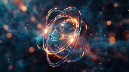 Vivid atomic structure  a magnified view of a luminous nucleus and swirling electrons in detail