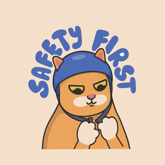Safety First Cat Wearing a Helmet Sticker Vector Cute Illustration