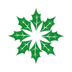 Tiempo de Navidad. Logo con copo de nieve formado con hojas de acebo para tarjetas y felicitaciones