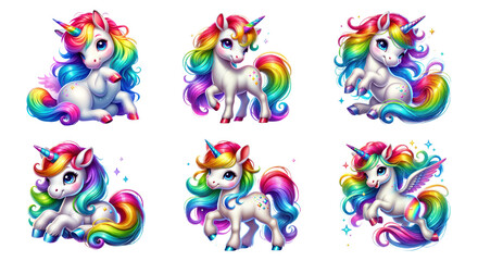 Cute Watercolor Unicorn Set Rainbow
