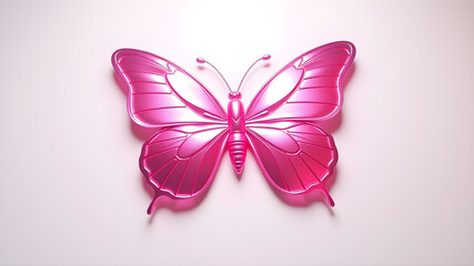 Fototapeta premium Butterfly Metallic 3D image of pink 3D butterfly on white background. Generative AI