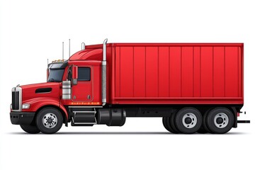 Red Semi Truck with White Background
