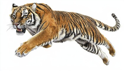 Obraz premium A dynamic illustration of a tiger leaping, showcasing its strength and agility.