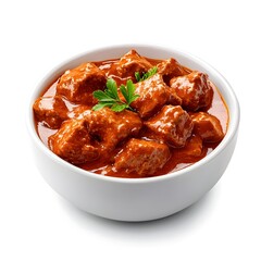 Delectable Stewed Pork Goulash Dish Isolated on White Background