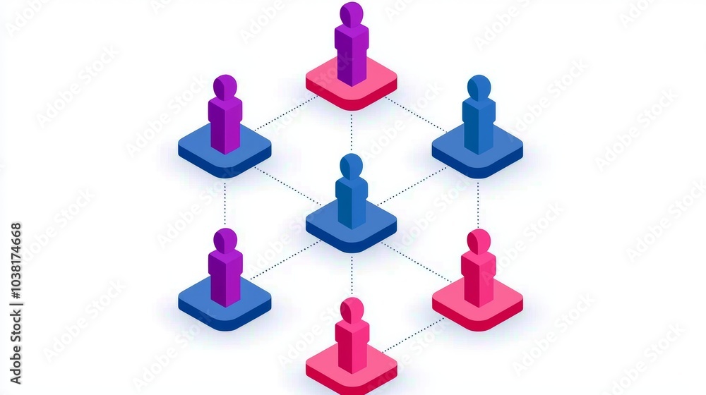 Poster illustration of customer journey concept with connected figures representing different stages of use