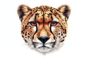 Fototapeta premium Cheetah Face Portrait Wild Animal Predator Closeup Furry Spots Isolated on White