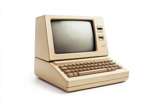 Vintage Beige Desktop Computer with Keyboard and Monitor