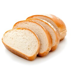 Freshly Baked Homemade Bread Slices in Macro Shot on White Background