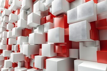 A wall made up of white and red cubes