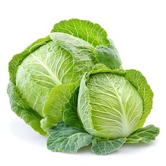 Obraz premium Macro Fresh Organic Green Cabbage Isolated on White Background