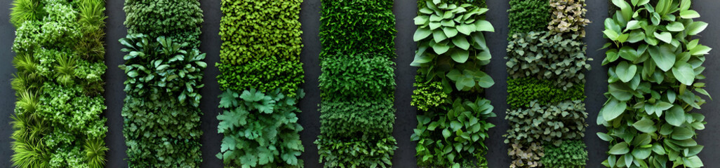 Green Wall Vertical Garden with Various Plants.
