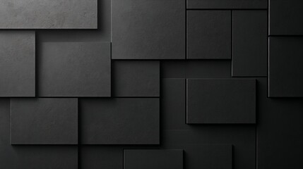 Abstract dark textured wall with layered rectangular panels for modern interior design